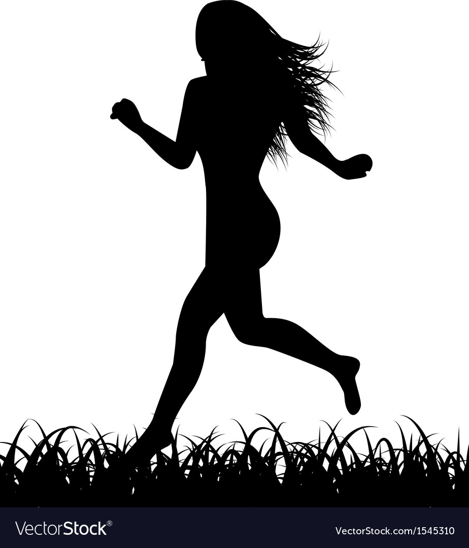 Vector Silhouettes Of Running Women. Girl Runs And Casts A Shadow