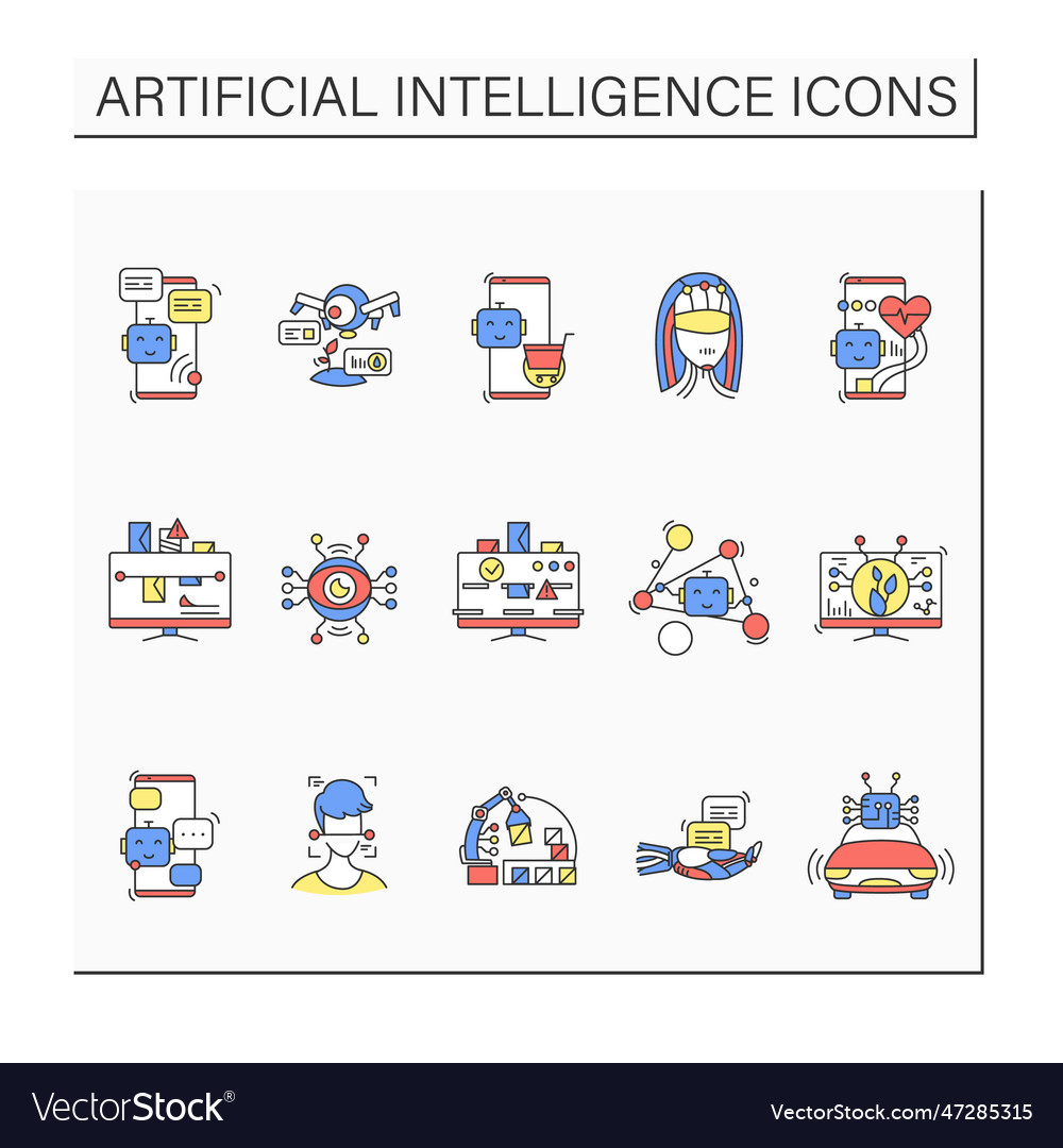 Artificial intelligence color icons set vector image Artificial intelligence color icons set