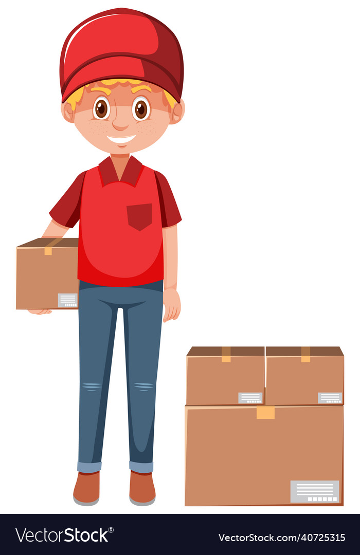 Delivery man holding a package cartoon character Vector Image