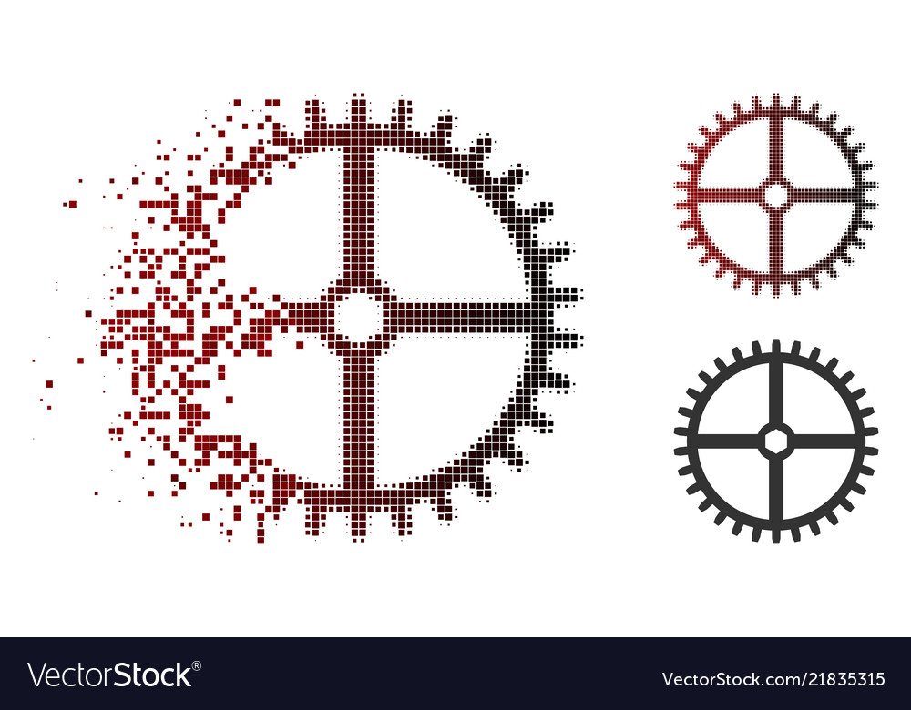 Fractured dot halftone clock gear icon