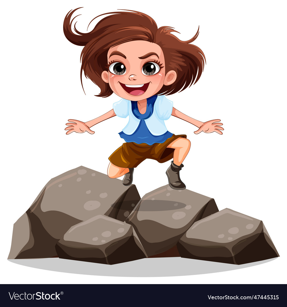 Girl standing on the rock Royalty Free Vector Image