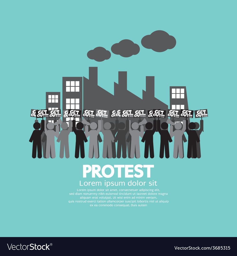 Group of workers protest in front the factory