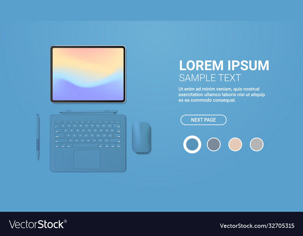 Modern tablet computer with keyboard mouse pen vector image Modern tablet computer with keyboard mouse pen