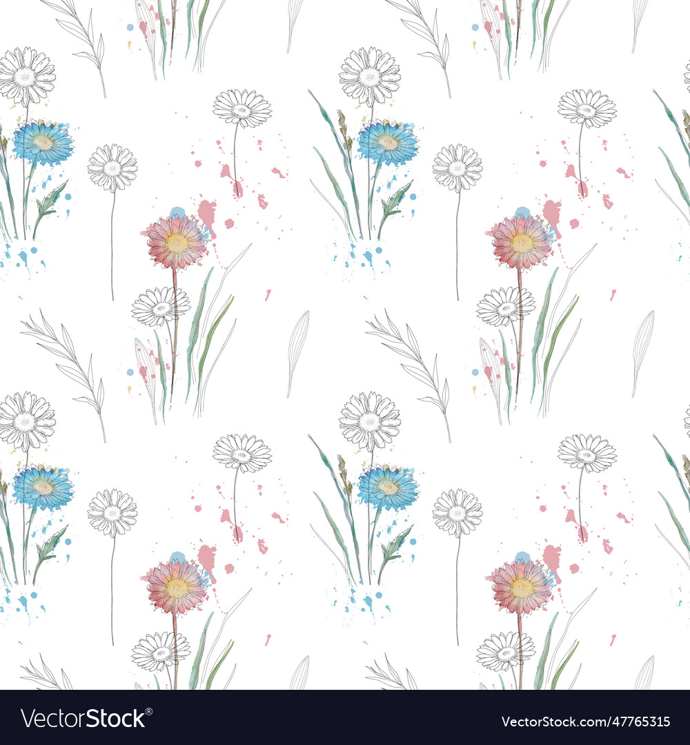 Seamless pattern field herbs and flowers 7