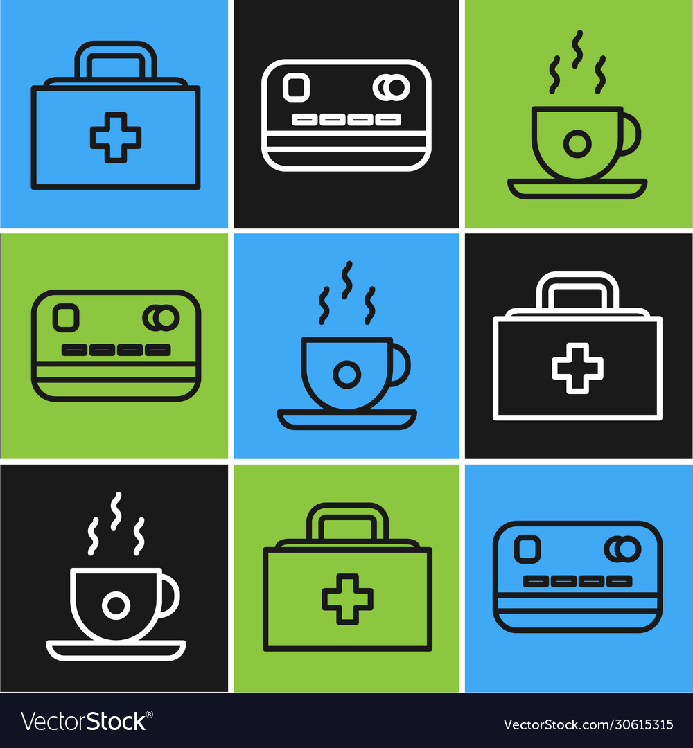 Set line first aid kit coffee cup and credit card