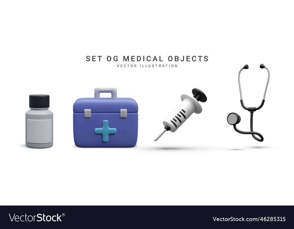 Set of 3d realistic medical objects isolated vector image Set of 3d realistic medical objects isolated