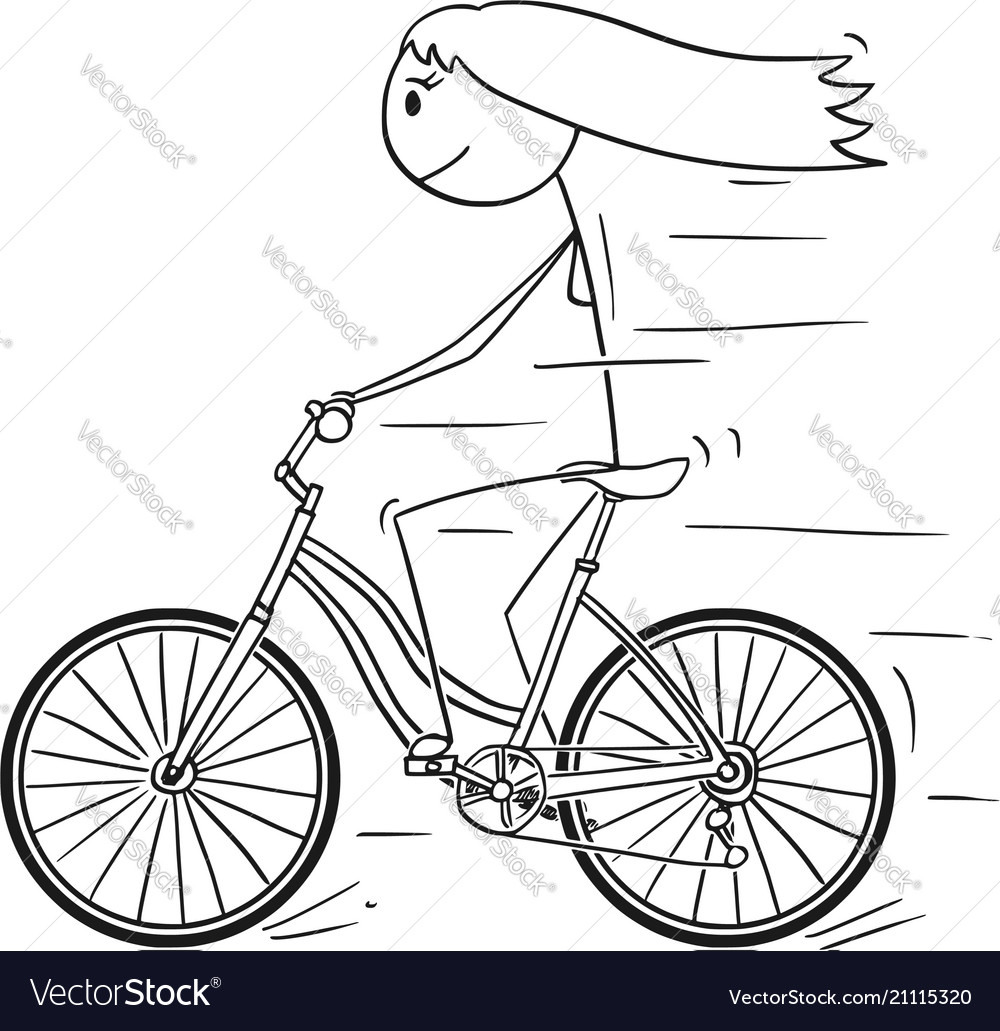 Cartoon woman or girl riding on bicycle Royalty Free Vector