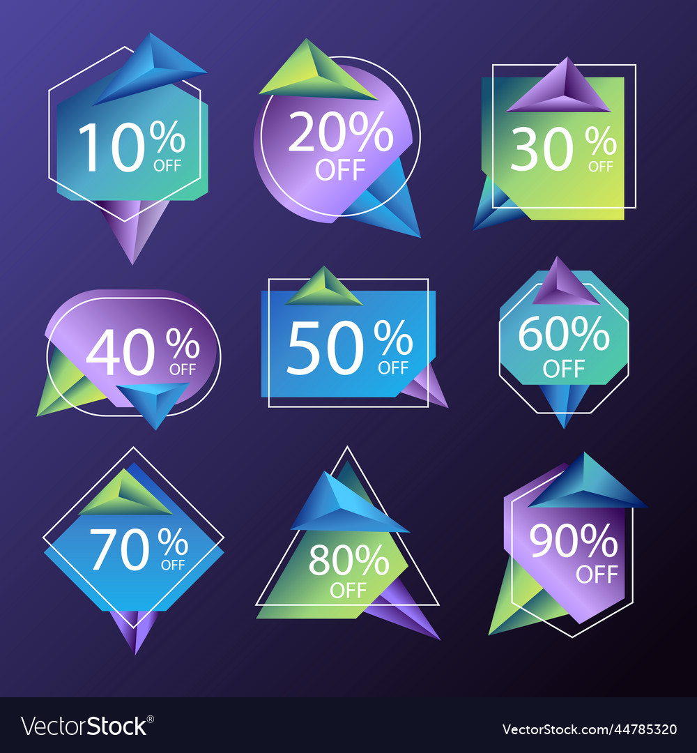 Gradient discount numbers label set vector image Gradient discount numbers label set