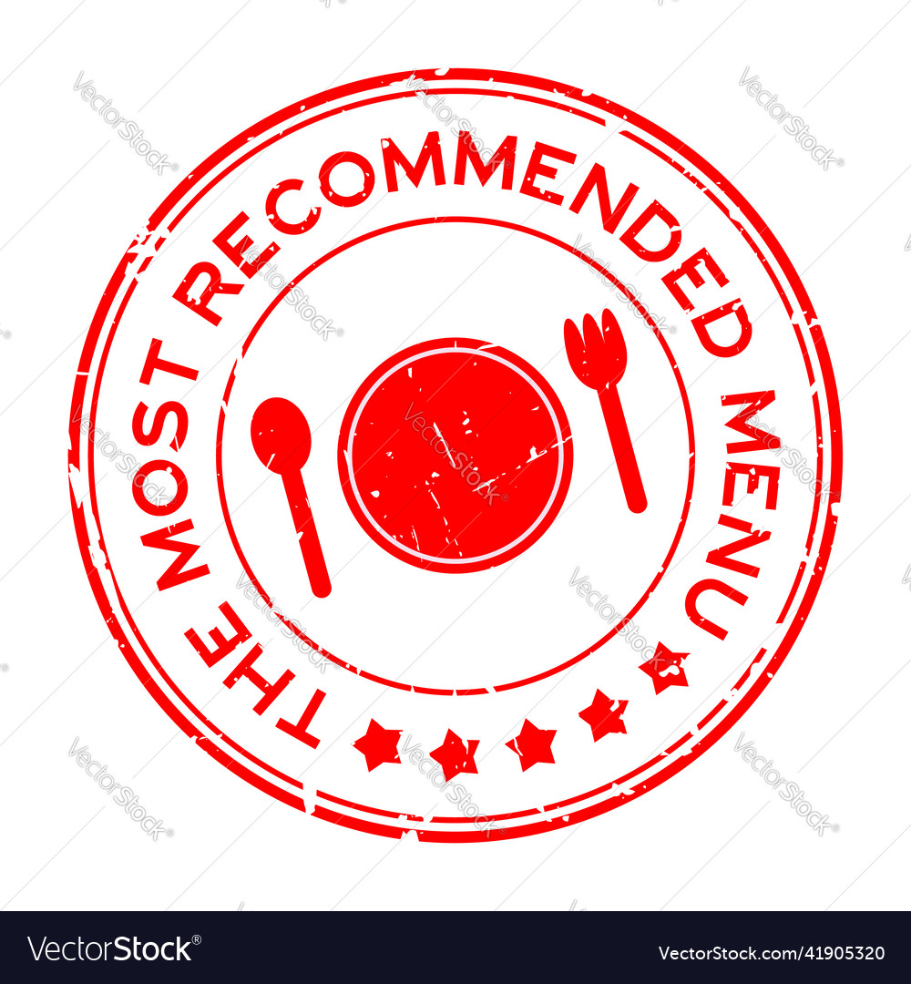 Grunge red the most recommended menu word vector image Grunge red the most recommended menu word