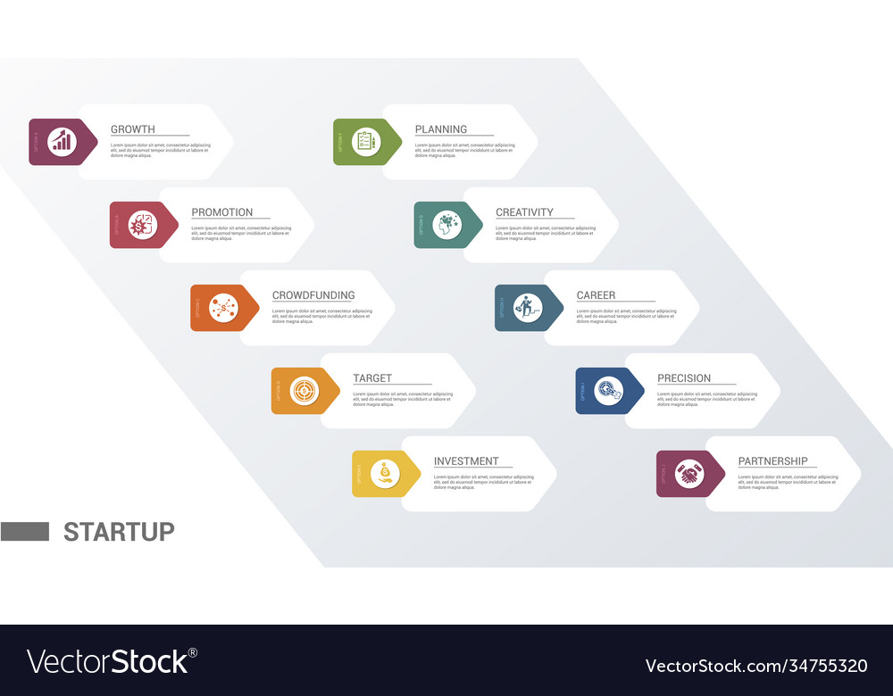 Infographic startup template icons in different vector image Infographic startup template icons in different