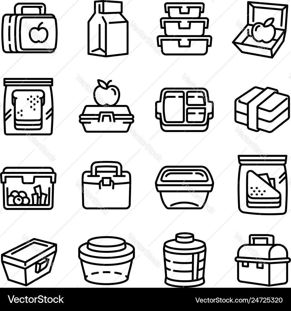 Lunchbox icons set outline style Royalty Free Vector Image