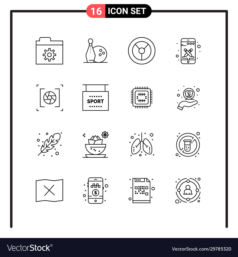 Set 16 line style icons for web and mobile vector image Set 16 line style icons for web and mobile