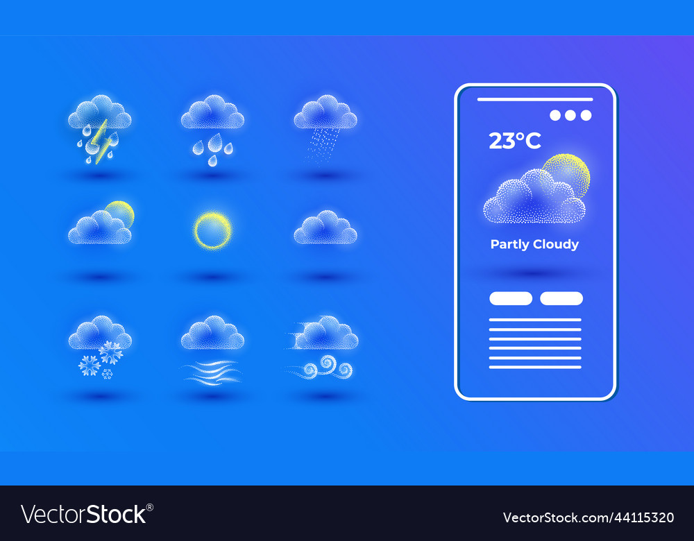 Template application interface with weather vector image Template application interface with weather