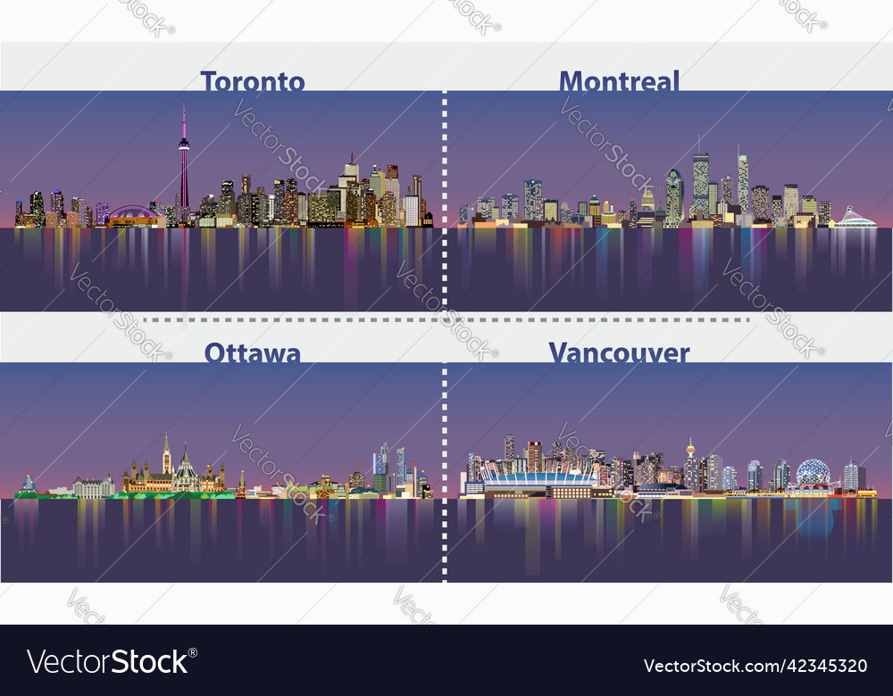 Toronto montreal vancouver and ottawa bright city Vector Image