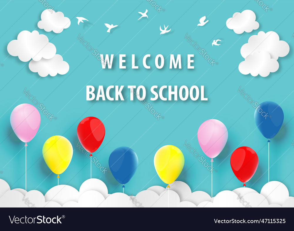 Back to school paper art balloon with blue sky