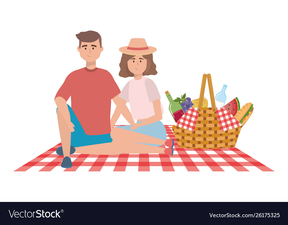 Couple woman and man having picnic design