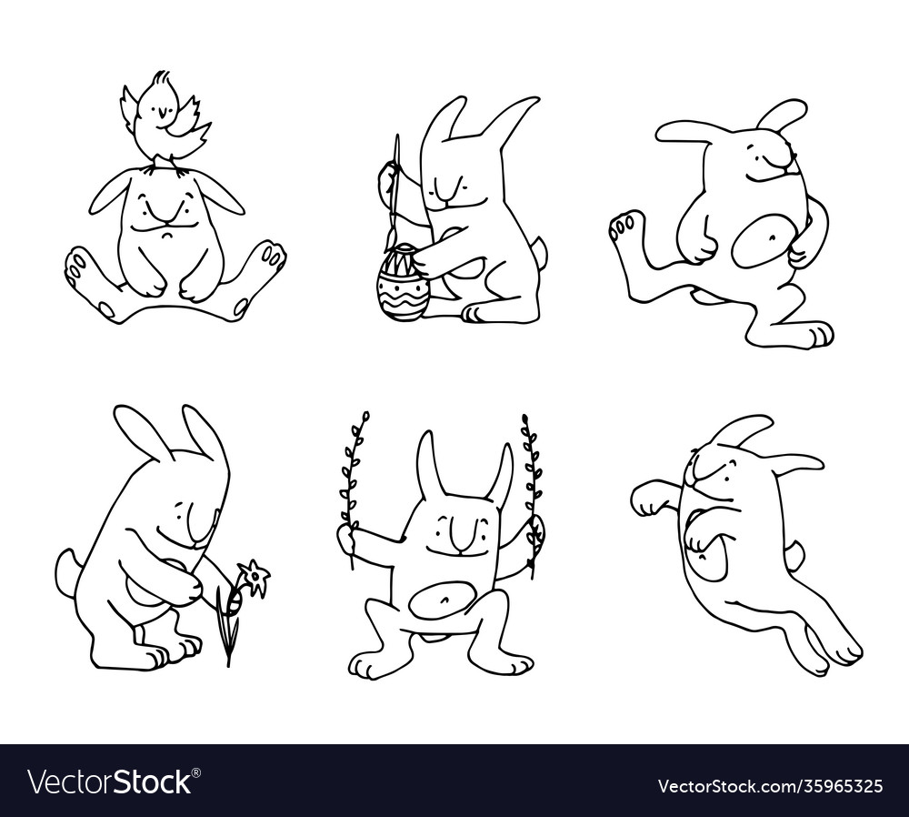 Funny bunnies celebrating happy easter holiday vector image Funny bunnies celebrating happy easter holiday