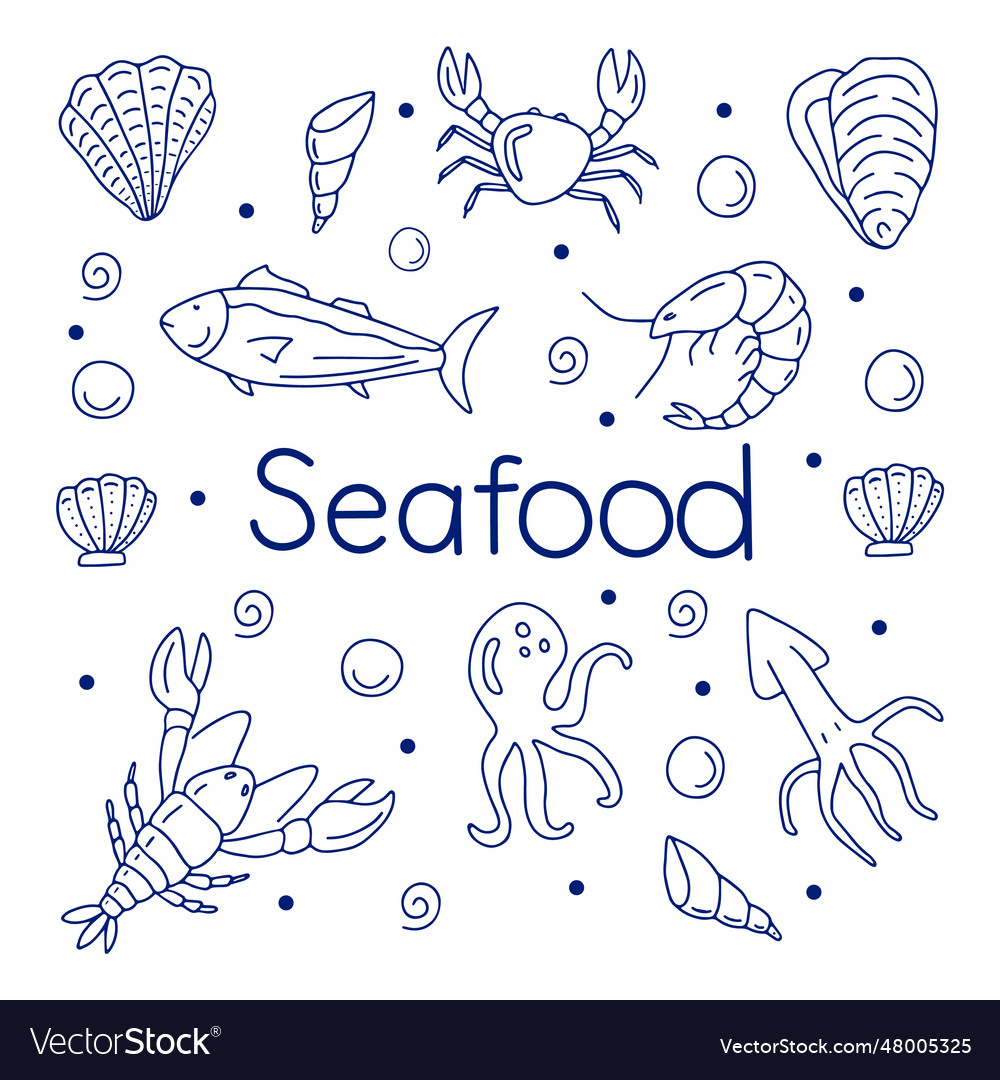 Hand drawn set of seafood