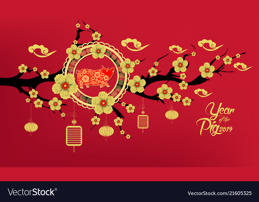 Happy chinese new year 2019 of the pig paper vector image Happy chinese new year 2019 of the pig paper