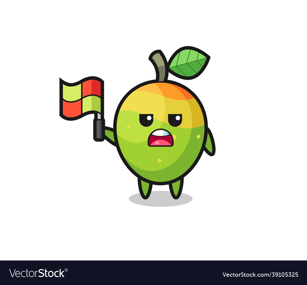 Mango character as line judge putting the flag up vector image Mango character as line judge putting the flag up