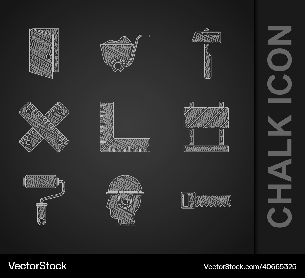 Set corner ruler worker safety helmet hand saw Vector Image