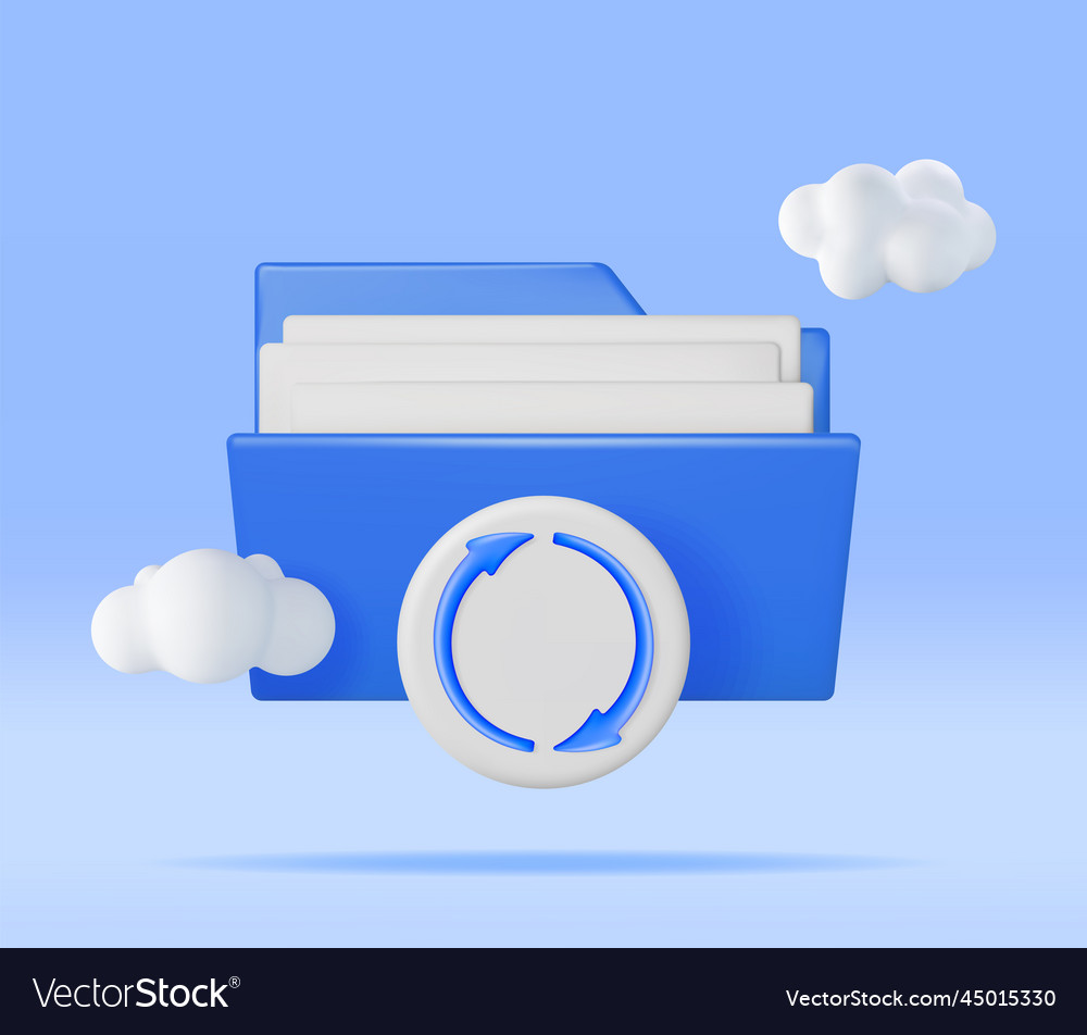 3d blue folder in clouds with file sync icon vector image 3d blue folder in clouds with file sync icon
