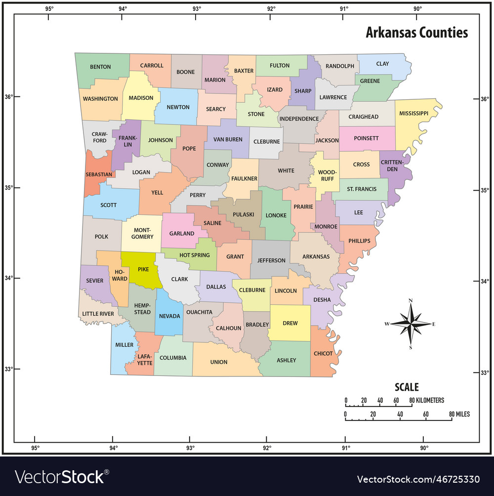 Arkansas state outline administrative map Vector Image