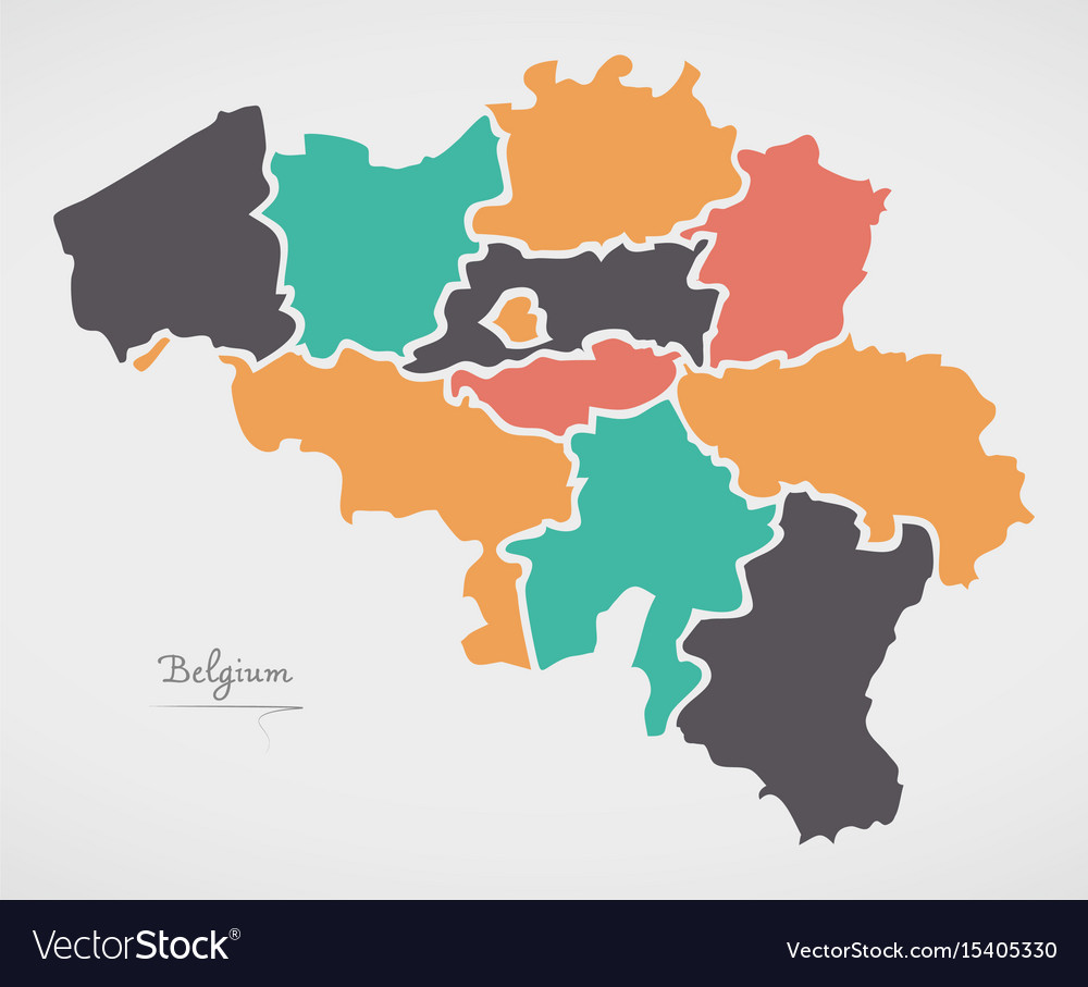 Belgium map with states and modern round shapes Vector Image