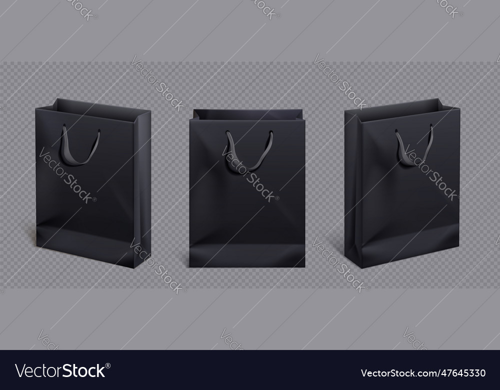 Black paper bag and satin ribbon handle mockup Vector Image