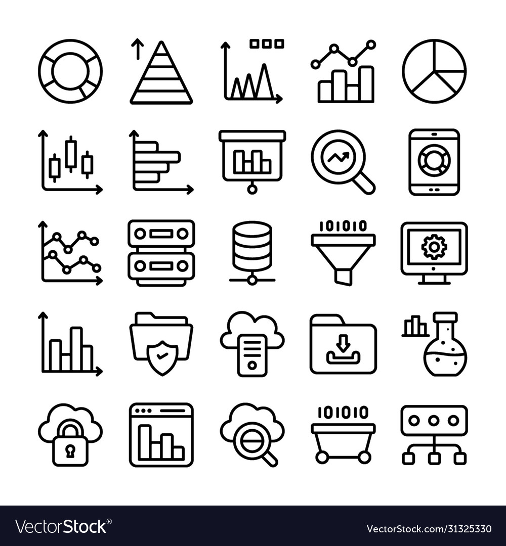 Data analytics and charts line icons pack vector image Data analytics and charts line icons pack