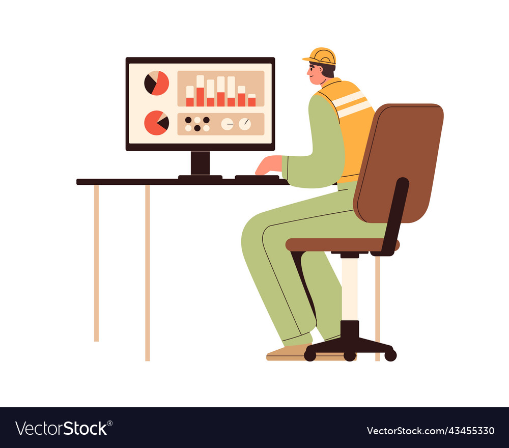 Industry supervisor at computer screen monitoring vector image Industry supervisor at computer screen monitoring