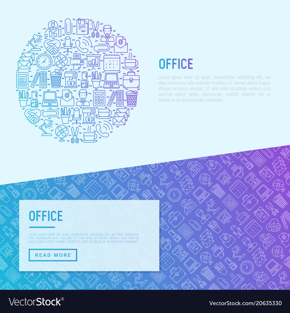 Office concept in circle with thin line icons