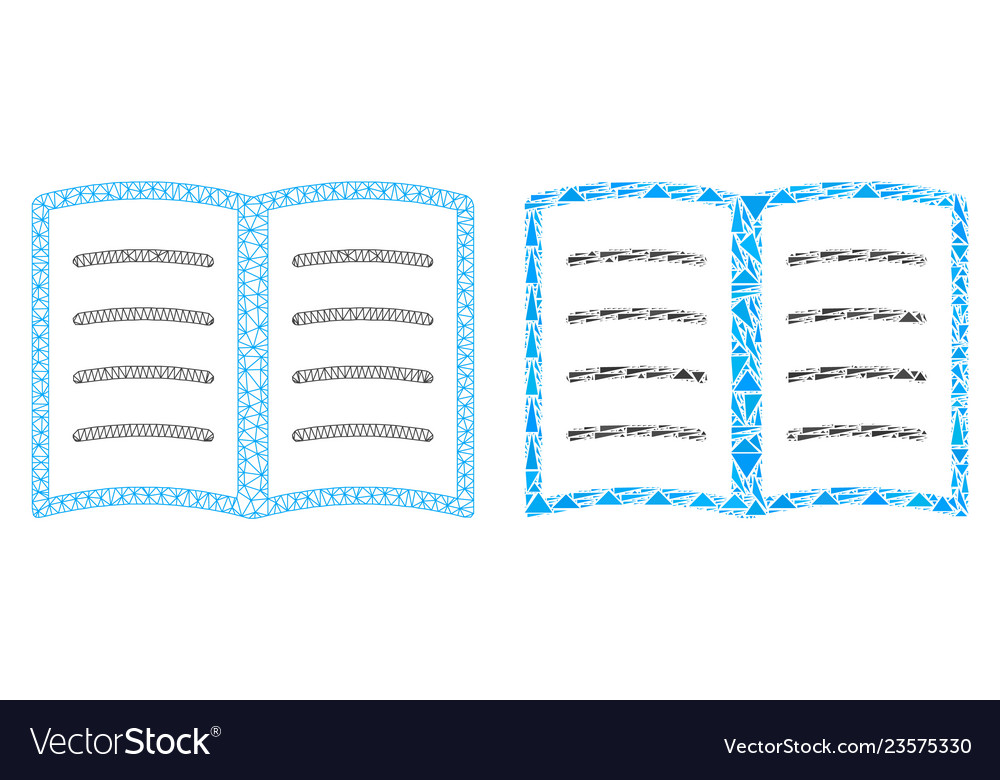 Polygonal network mesh open book and mosaic icon