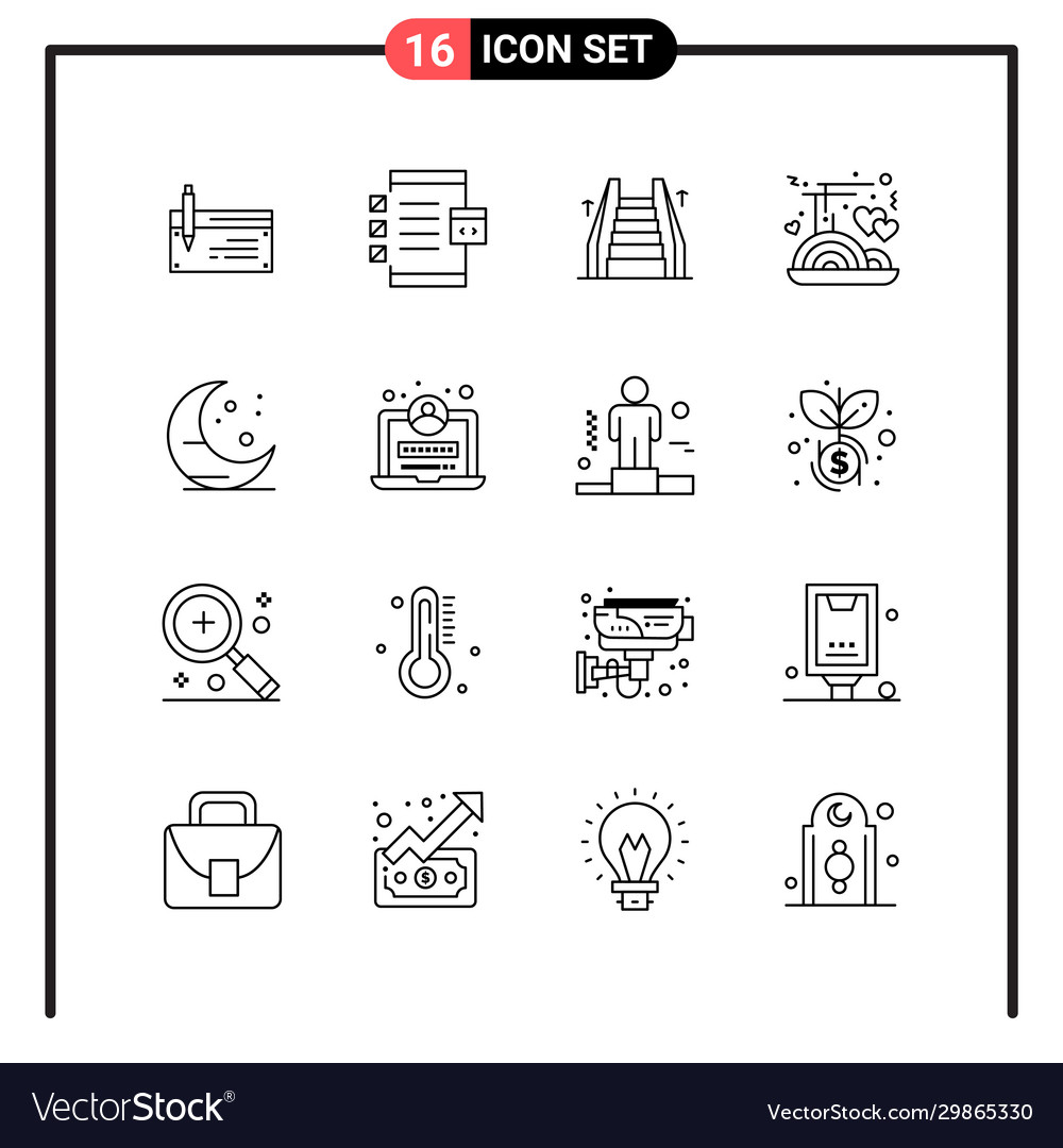Set 16 line style icons for web and mobile vector image Set 16 line style icons for web and mobile