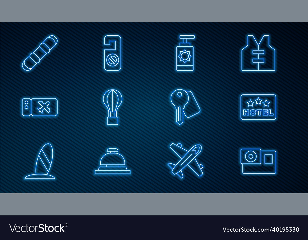 Set line action camera signboard with text hotel vector image Set line action camera signboard with text hotel