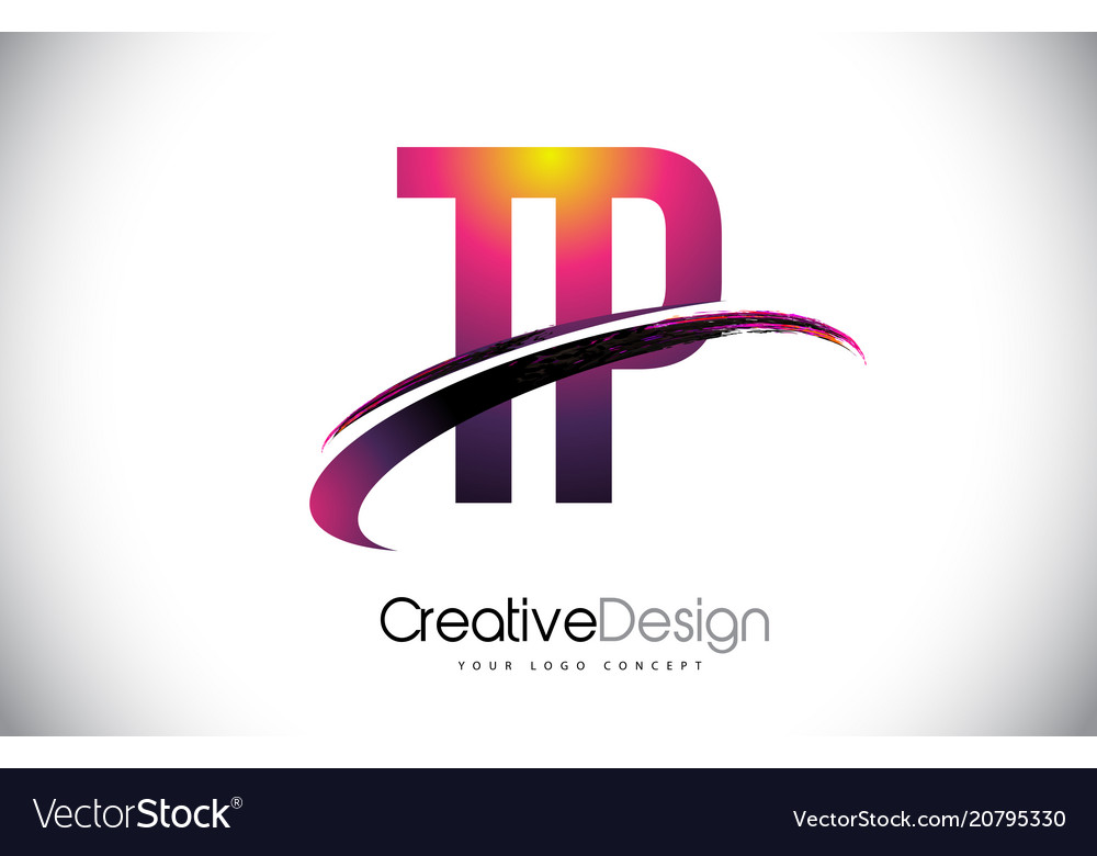 Tp t p purple letter logo with swoosh design Vector Image