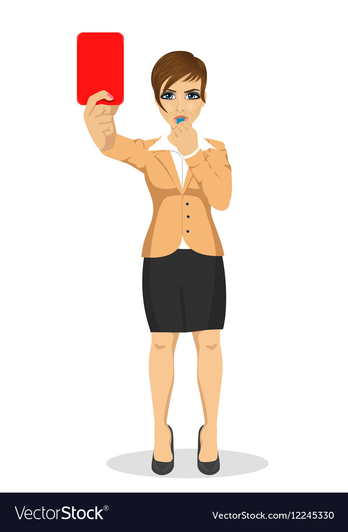 Young businesswoman referee showing red card