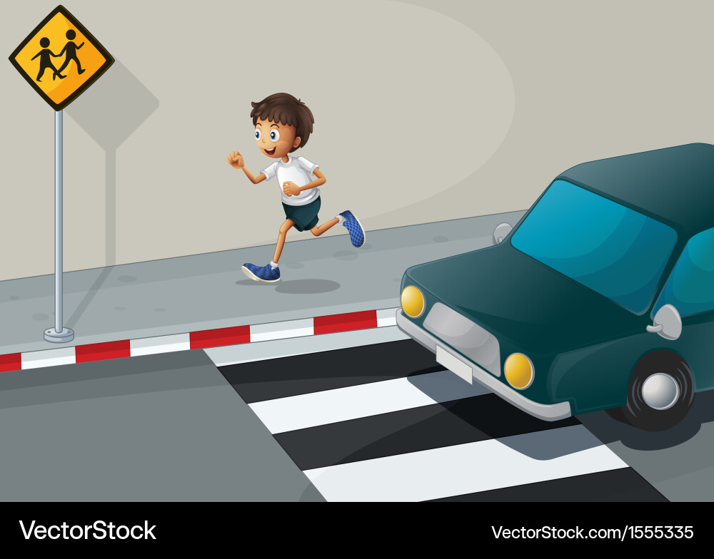 A man running at road with a car Royalty Free Vector Image