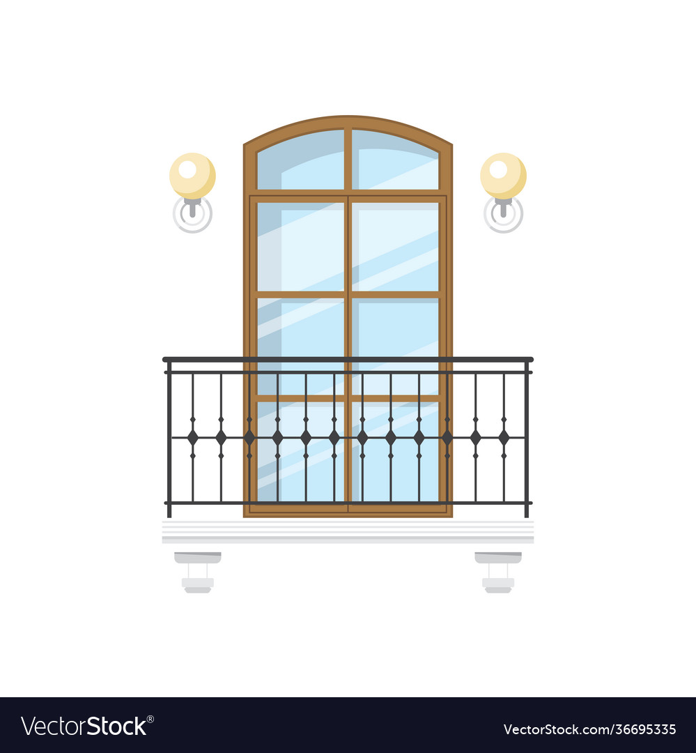 Balcony with metal railing and doorway isolated Vector Image