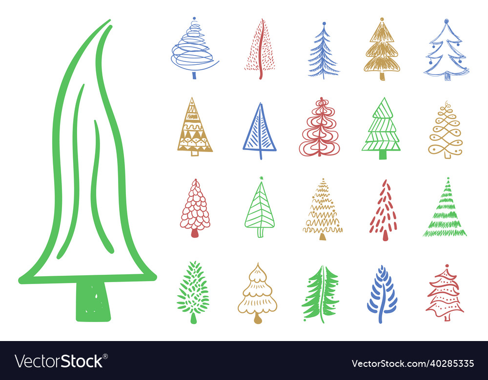 Christmas tree brush hand drawn doodle for new yea