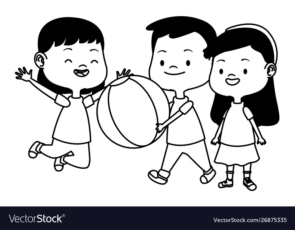 Cute Happy Kids Having Fun In Black And White Vector Image