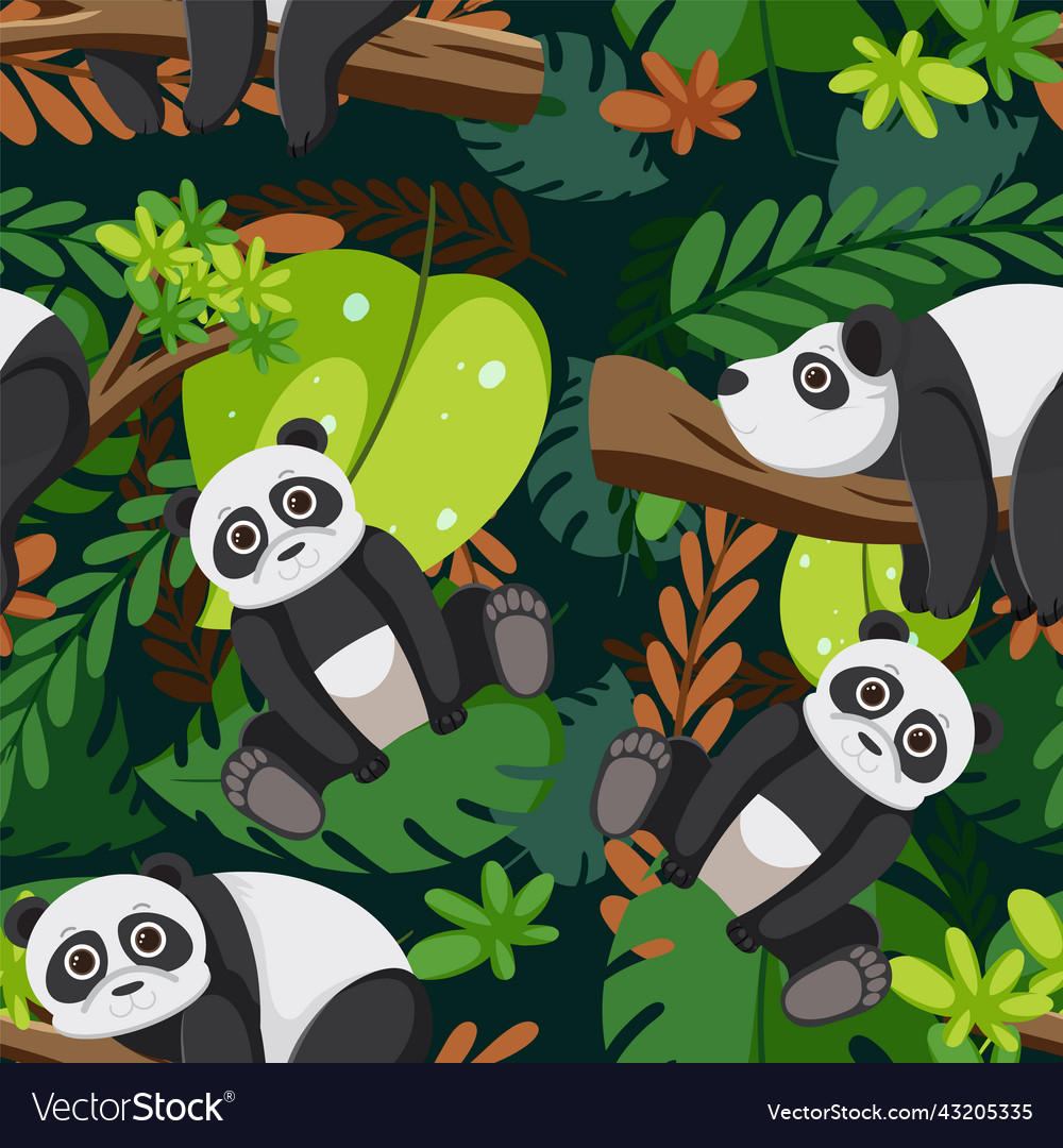 Cute pandas seamless pattern vector image Cute pandas seamless pattern