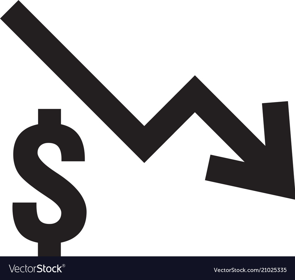 Dollar decrease icon money symbol with arrow