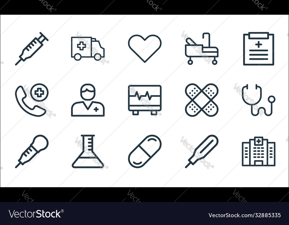 Medical items line icons linear set quality