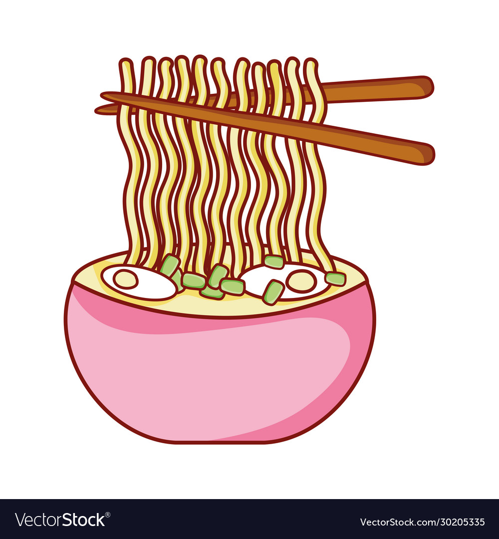 Noodles in sitcks soup food japanese menu cartoon