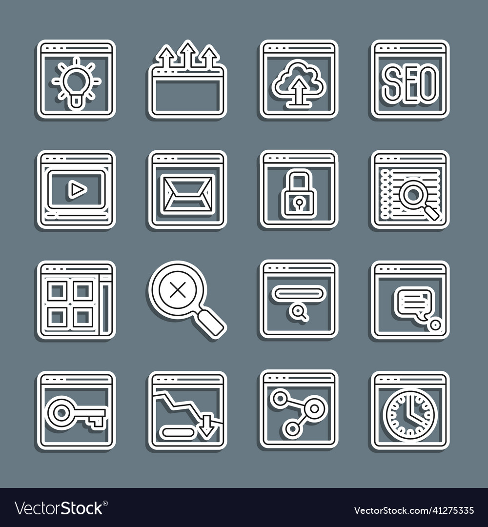 Set line browser window new chat messages vector image Set line browser window new chat messages