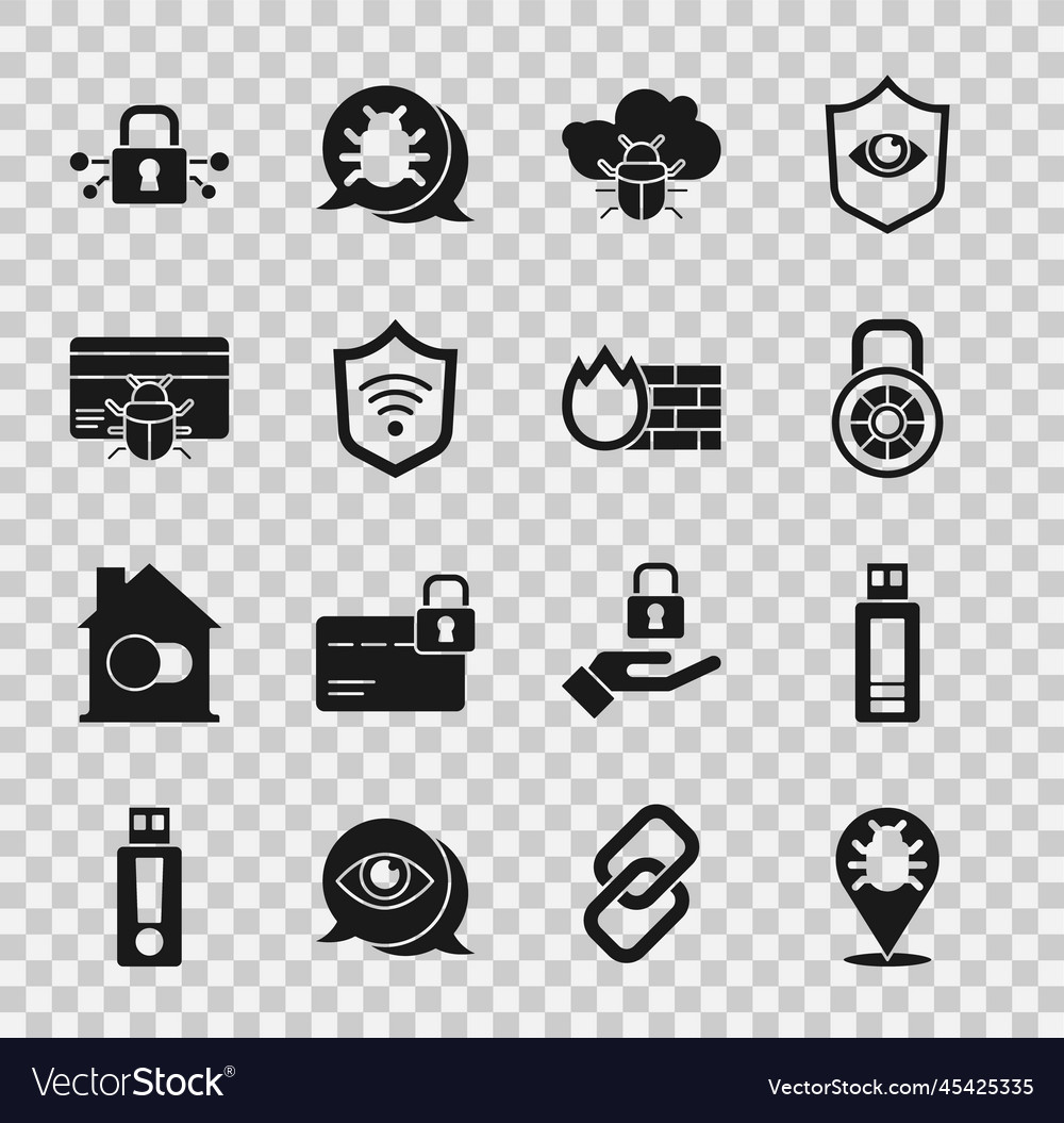 Set system bug usb flash drive safe combination vector image Set system bug usb flash drive safe combination