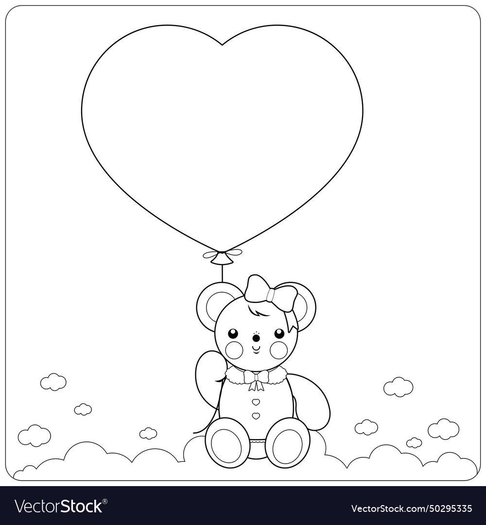 Teddy bear and balloon coloring page Royalty Free Vector