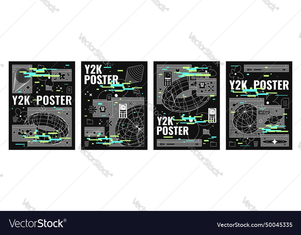 Trendy y2k style poster design template Royalty Free Vector