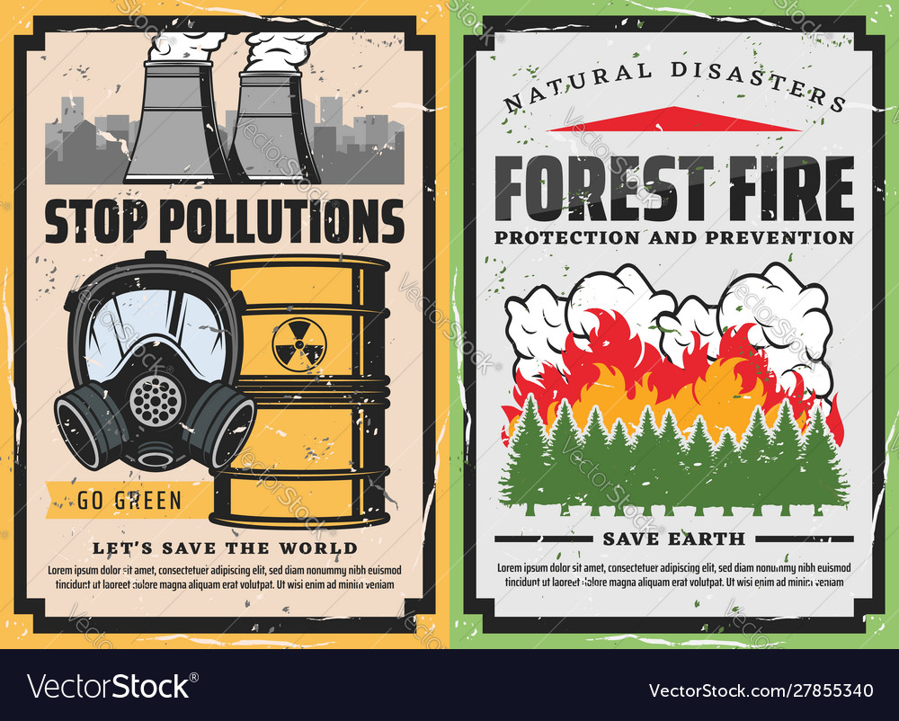 Burning forest trees toxic waste and gas mask Vector Image